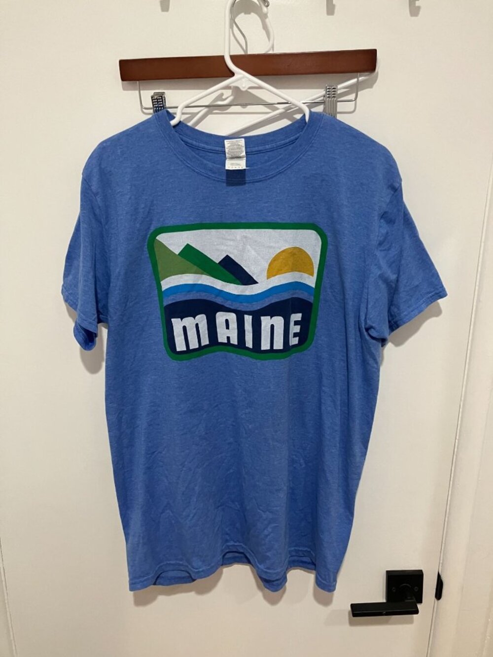 Woods & Sea Patamania Maine Graphic T-Shirt Blue Mens Size L Vintage Style Tee